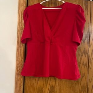 Red puffy sleeve babydoll style blouse